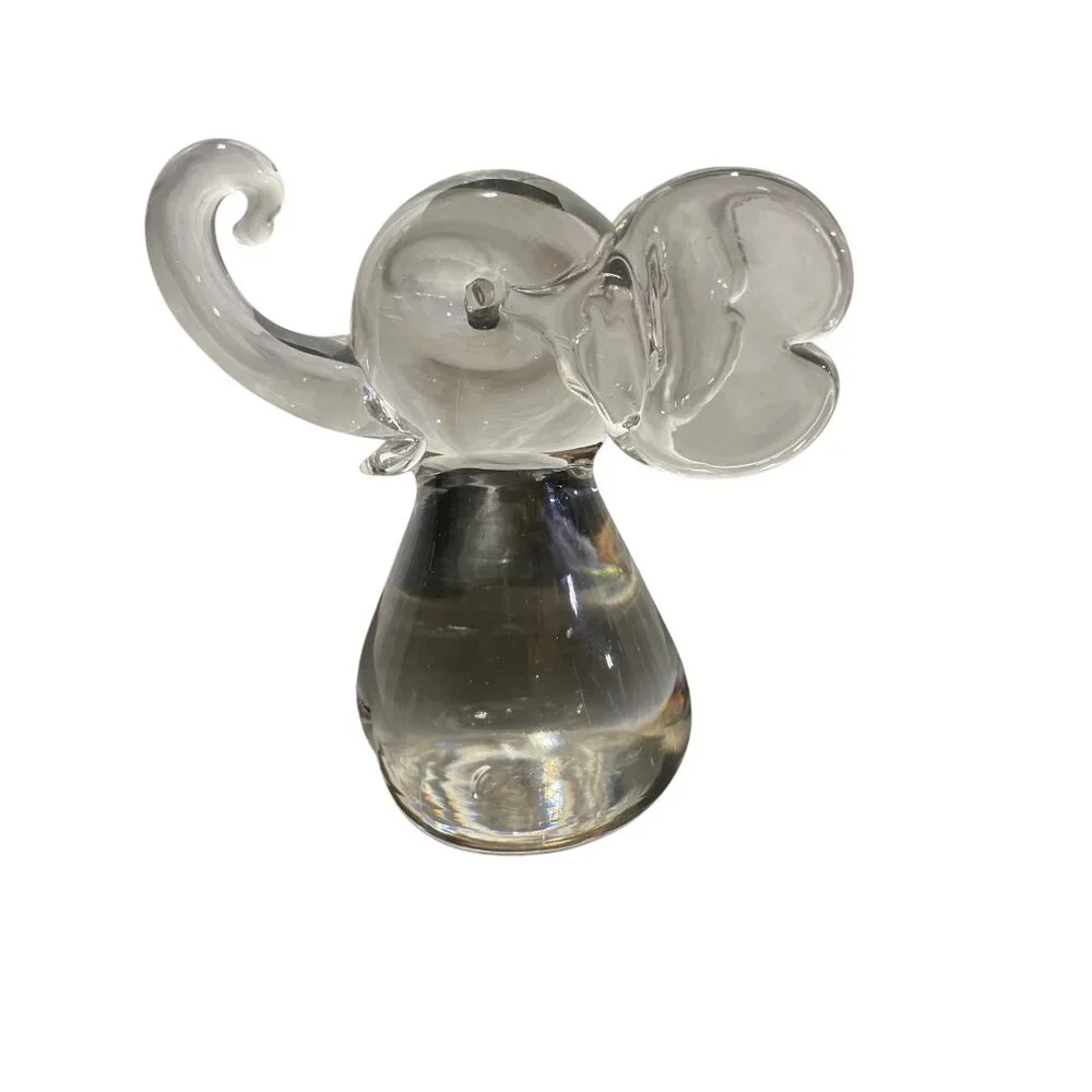 Art Glass HANDBLOWN Clear Glass Elephant Lucky Trunk up 5” Tall